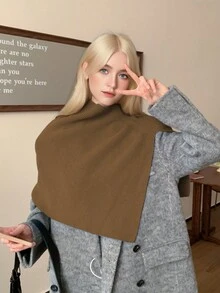 1入組女式實色針織保暖時尚多功能頭部包裹披肩,適用於冬季戶外活動、頸部保護 - 咖啡棕 - 查看 3