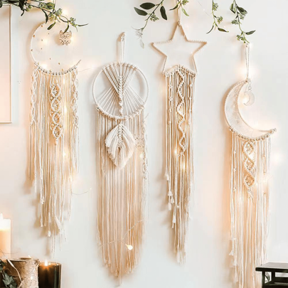 1pc Rope Weaving Hanging Ornament, Moon And Star Design (Without Lights), Suitable For Wall Decoration Gifts Birthday Graduation