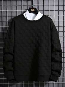 Men's Spring And Autumn All-Match Plaid Texture Round Neck Athletic Sweatshirt Gym Clothes Men Spring Tops