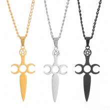 1個時尚五角星和劍吊墜項鍊,男士朋克風格不鏽鋼珠寶,嘻哈禮物 - 銀色 - 查看 3