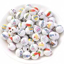 10pcs Easter Wood Beads Colorful Round Craft Bead Rabbits Egg Wood Bead For Spring Garland DIY Easter Holiday Family DIY Crafts - Multicolor - View 5