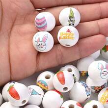 10pcs Easter Wood Beads Colorful Round Craft Bead Rabbits Egg Wood Bead For Spring Garland DIY Easter Holiday Family DIY Crafts - Multicolor - View 3