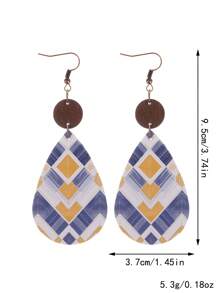 1 对格子不对称菱形和豹纹设计皮革耳坠 - 彩色 - 查看 9