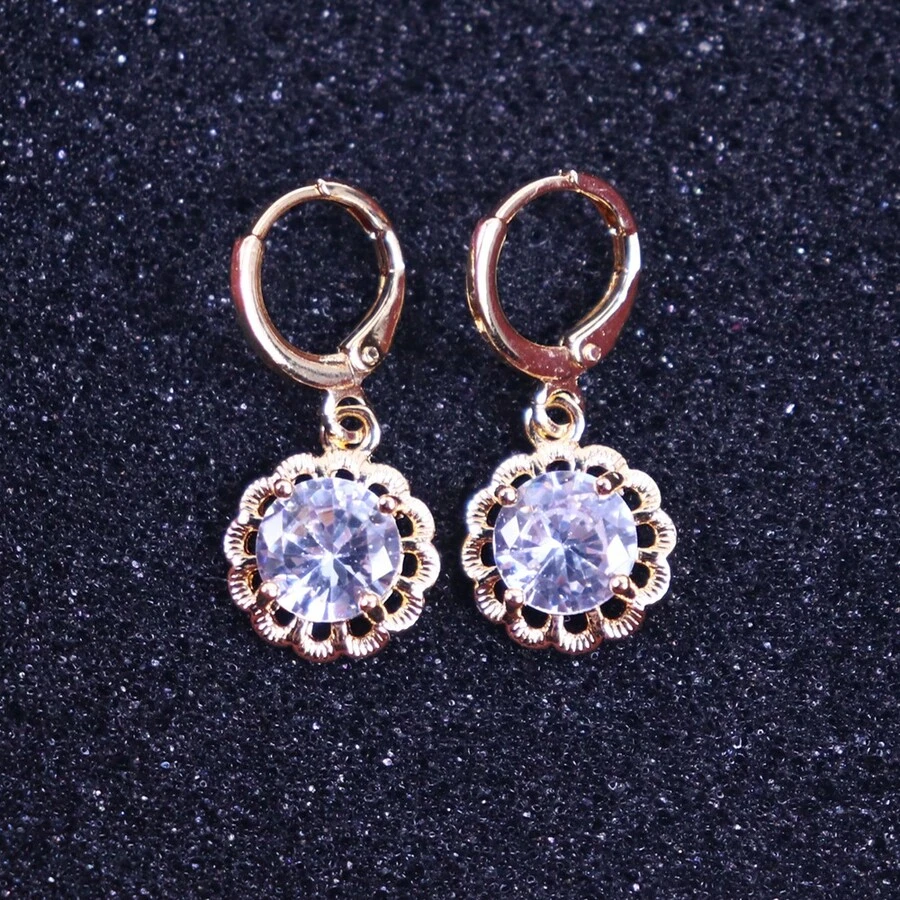 1對時尚優雅的鋯石花吊墜耳環,適合日常穿戴、節日慶典和生日禮物,全新,不褪色 - 金黃色 - 查看 1