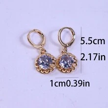 1對時尚優雅的鋯石花吊墜耳環,適合日常穿戴、節日慶典和生日禮物,全新,不褪色 - 金黃色 - 查看 2