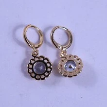 1對時尚優雅的鋯石花吊墜耳環,適合日常穿戴、節日慶典和生日禮物,全新,不褪色 - 金黃色 - 查看 8