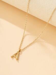 1 件金屬竹子設計英文字母吊墜項鍊女士生日禮物 - 金黃色 - 查看 4