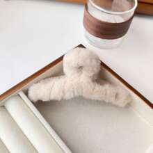 1 件装 Ins 风格毛绒发夹，后头蟹爪夹，适合女士，春夏 - 米色 - 查看 2