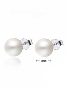 1對優雅的925純銀和珍珠耳釘,適合女性日常佩戴 - 銀色 - 查看 4