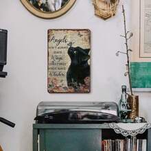 1 件复古金属标牌，天使并不总是有翅膀，有时他们有胡须 - 12x8 英寸猫海报，黑猫礼物，卧室，客厅墙壁装饰，随机孔样式 - 多色3 - 查看 5