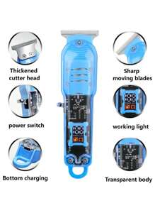 1pc Clear Model Electric Hair Clipper For Body Hair With Lcd Display - Blue - View 3