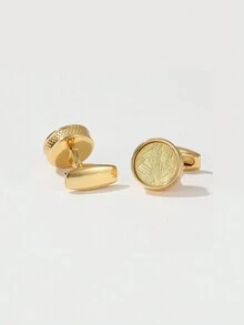 Men's Cufflinks, New Fashion Gold Round Cufflinks With Pattern, For Shirts - Yellow Gold - View 4
