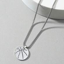 1pc Hip Hop Athletic Basketball & Rugby Inspired Titanium Steel Pendant Necklace For Men's Daily Wear - Silver - View 7