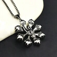 1 件男士欧美钛钢花朵骷髅头吊坠个性朋克项链复古不锈钢骷髅花项链 - 復古銀色 - 查看 5