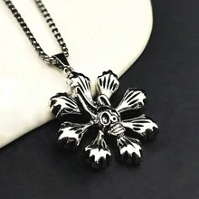 1 件男士欧美钛钢花朵骷髅头吊坠个性朋克项链复古不锈钢骷髅花项链 - 復古銀色 - 查看 7