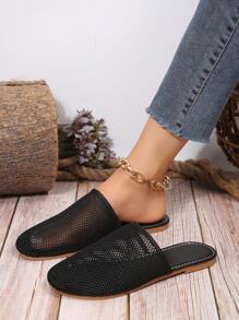 New Arrival European And American Style Plus Size Women's Mesh Embellished Flat Non-Slip Slippers