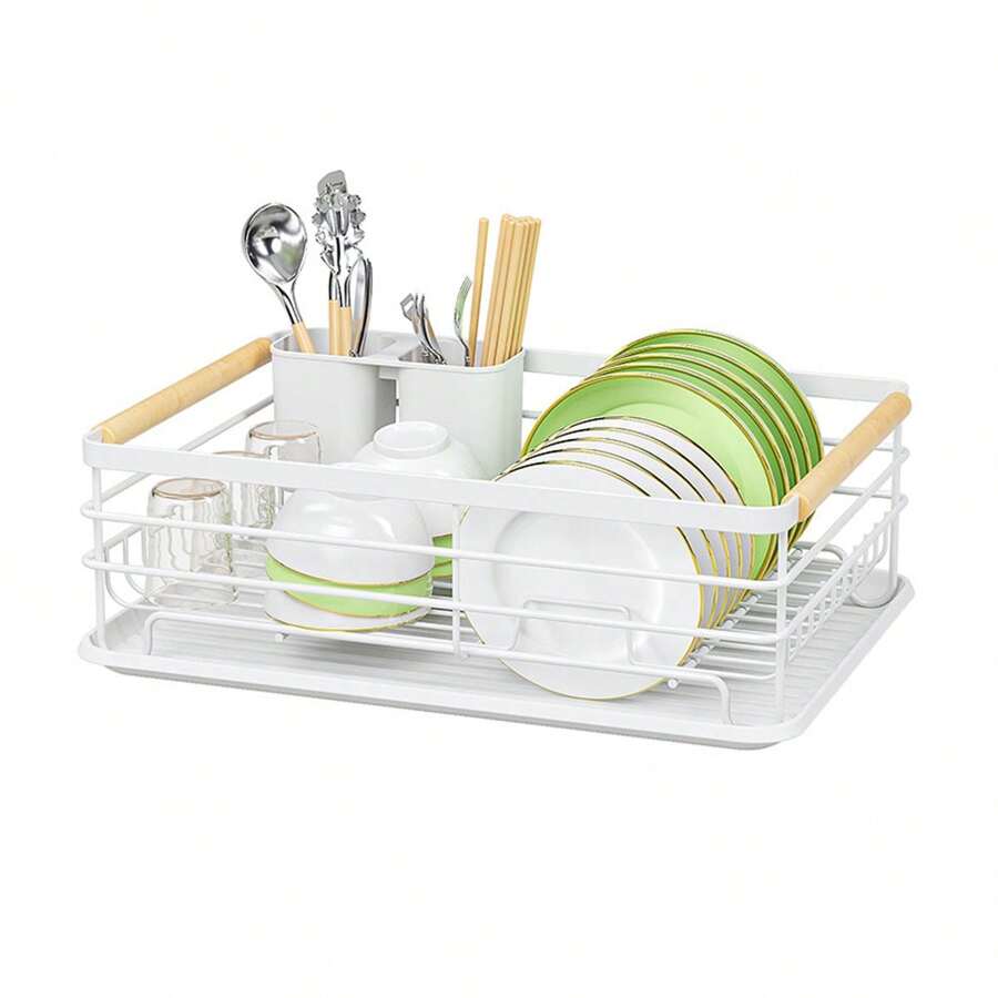 1pc Kitchen Storage Rack For Dishes And Cutlery, Multi-Functional Sink Dish Rack Organizer - White - View 1