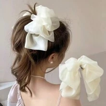 1pc Fashionable Elegant Multi-Layer Mesh Bowknot Hair Clip For Girls, French Vintage Style Banana Hairpin For Ponytail, Suitable For Party, Dance And Daily Use