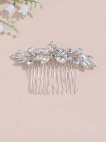 1pc Ladies' Rhinestone Simple Bridal Hair Comb, Suitable For Daily Wear & Wedding Occasions Royal Tiaras Valentine's Day Accessories - Silver - View 3