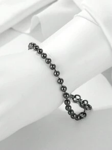 ZG YING ZHOU ZGYZ 1pc Fashionable Stainless Steel 18K Gold Color Small Bead Chain Bracelet, Unisex, Versatile For Nightclub, Wedding, Banquet, Style Black Small Ball Bead Strand Bracelet