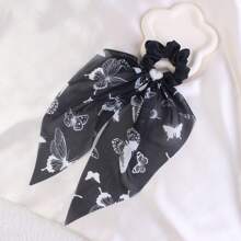 1pc Women's Newest Heart Printed Chiffon Satin Scrunchie With Long Ribbon For Daily Wear - Multicolor - View 7