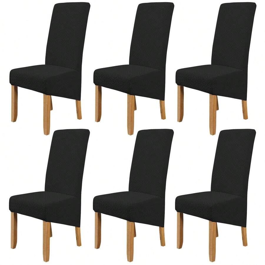 Große Größe Stuhlhussen,6PCS Stretch Esszimmerstühle Schonbezüge Elastische Abnehmbare Waschbar Stuhlschoner Für Esszimmer, Hotel, Bankett, Zeremonie(6 Pack) - Schwarz - Übersicht 1