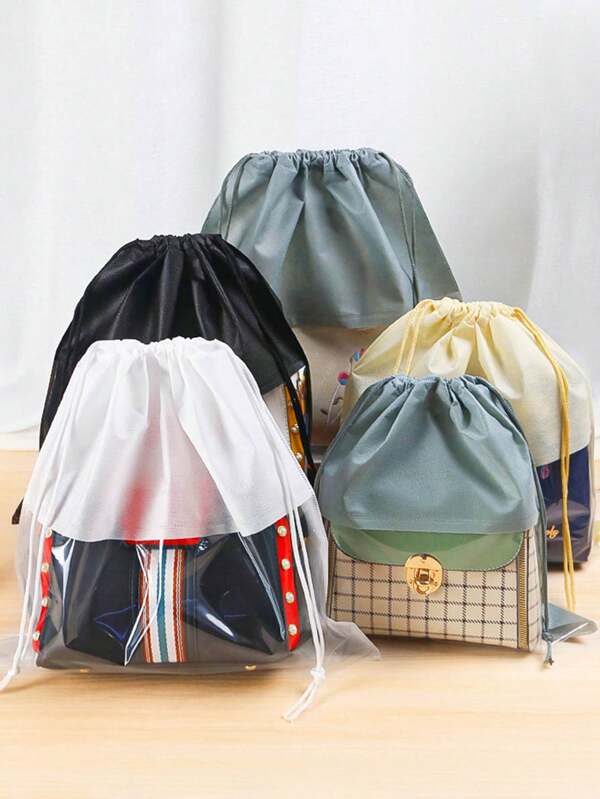 4 peças Bolsa à Prova de Poeira Portátil saco de armazenamento em TNT Não Tecido com Cordão e Janela Transparente Bolsa Protetora para Bolsas Organizador de Bolsas Suprimentos Escolares Presentes para Professores Acessórios de Volta às Aulas para Professores