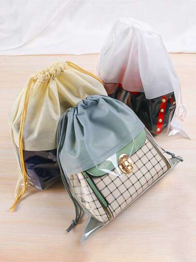 4入組手提包防塵袋，便攜式無紡布抽繩收納袋、提包保護套，帶有可視窗口的袋子整理袋，適用於學校物品、教師禮物、返校季配件