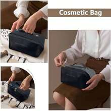 Bolsa de Cosméticos de Viaje Grande y Multifuncional para Mujeres - Estuche de Maquillaje en Piel Sintética con Asa y Divisor, Ideal para Organización de Cosméticos