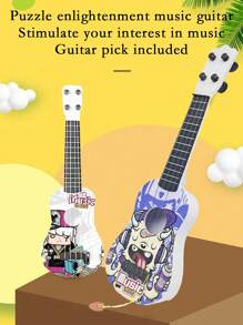 Juguete De Ukelele Con Patrón De Graffiti De Dibujos Animados, Adecuado Para Principiantes Y Profesionales, Diseño De Patrón Aleatorio - Multicolor - Ver 2