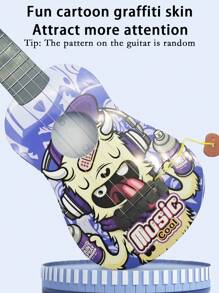 Juguete De Ukelele Con Patrón De Graffiti De Dibujos Animados, Adecuado Para Principiantes Y Profesionales, Diseño De Patrón Aleatorio - Multicolor - Ver 3