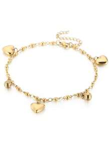 1個個性化不鏽鋼愛心吊墜和小球珠踝鍊適合女性日常佩戴 - 心形 - 查看 6