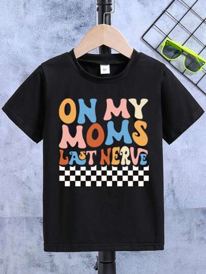 Young Boy Logo & Plaid Pattern Short Sleeve T-Shirt