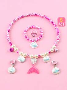 Juego De 5 Collares De Cuentas Coloridas Y Lindas Para Niños, Con Colgante De Cola De Pez Y Concha - Multicolor - Ver 5