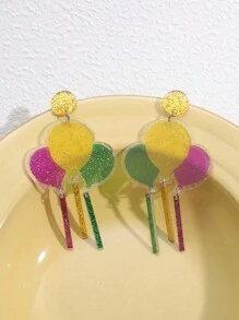 1對新款歐美嘉年華丙烯酸耳環及耳針,個性簡單,多功能印花耳環和耳飾,適用於女士 - 彩色 - 查看 1