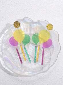 1對新款歐美嘉年華丙烯酸耳環及耳針,個性簡單,多功能印花耳環和耳飾,適用於女士 - 彩色 - 查看 4