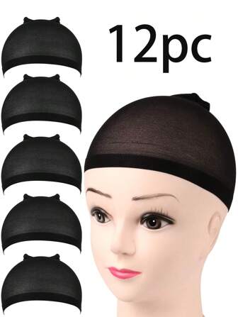 12 Pcs Black Stocking Wig Caps For Women – Breathable Elastic Mesh Wig Cap Set For Lace Front Wigs, Stretchable No-Slip Net , Ideal Christmas Gift