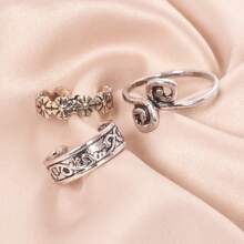 3 件套复古仿旧图腾设计趾环，适合海滩，不对称脚部首饰，适合女士和女孩