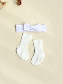 嬰兒女孩蝴蝶髮飾和襪子套裝 - 白色 - 查看 4
