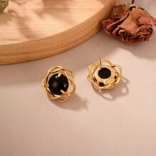1對復古銅鍍金925銀針黑曜石耳環,適用於女性約會、派對、禮物 - 彩色 - 查看 6