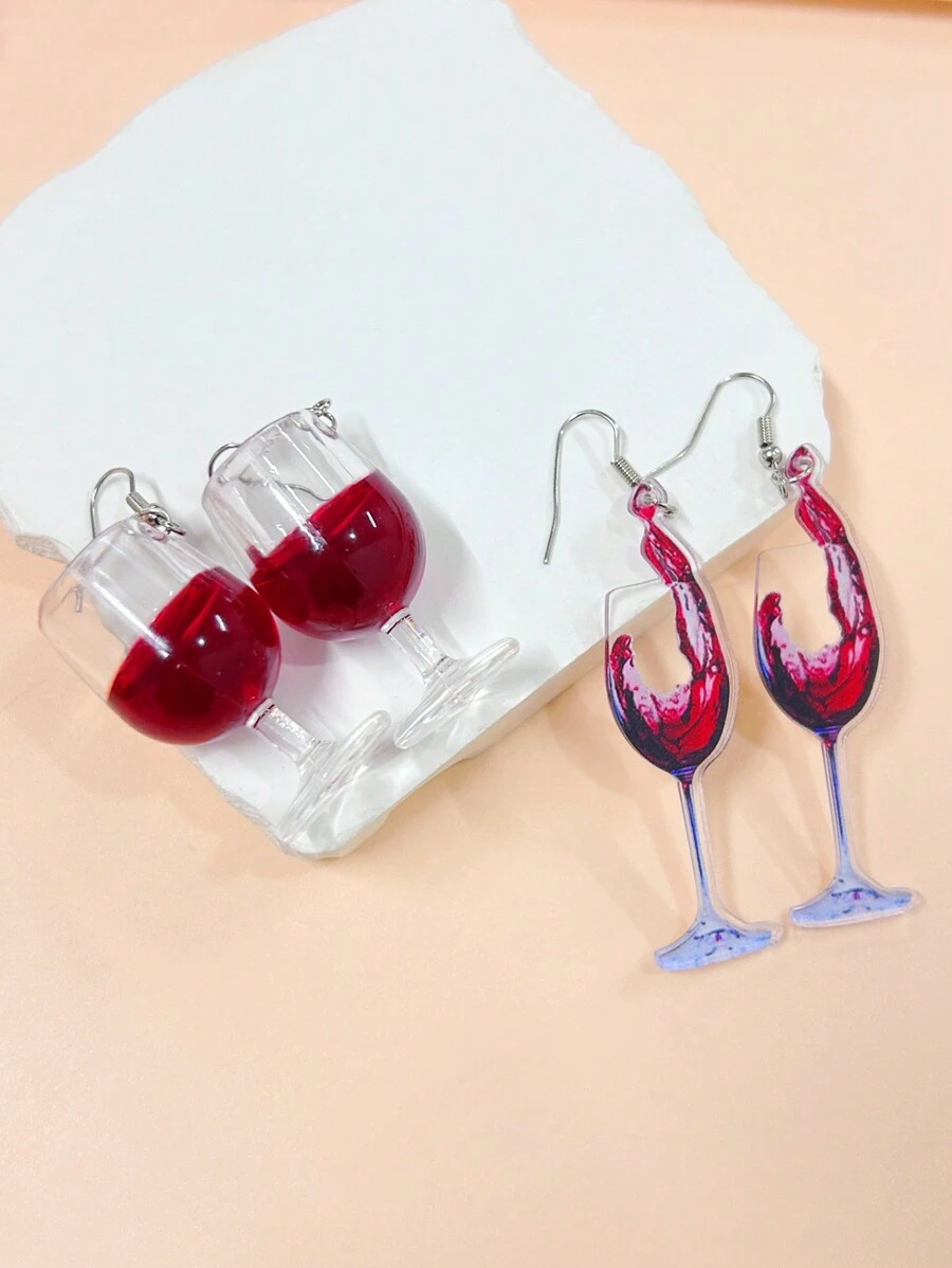 1對別緻時尚的香檳杯和流動的酒印花樹脂耳環,適用於情人節、派對、假期和約會,是送給朋友的最佳禮物 - 彩色 - 查看 1