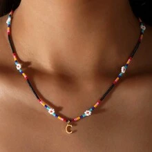 1PC Tiny Daisy Flower Stack Rainbow Seed Multi Color Fashion 2024 New Handcrafted 26 Letter Beaded Necklaces For Women - Multicolor - View 3