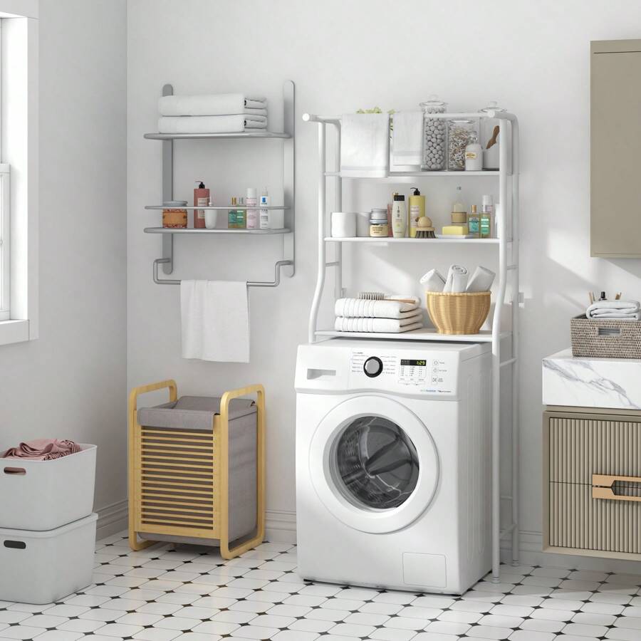 Handtuch Modell Waschmaschine Regal, Boden Stehend Bad Mehrschichtige Waschmaschine Lagerung Rack, Geeignet Für Bad, Balkon - Weiss - Übersicht 1
