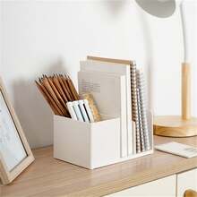 1pc White Desktop Shelf For Office, File Organizer, Desk Storage Rack For Dormitory, Multifunctional Office Supplies Organizer - White - View 5