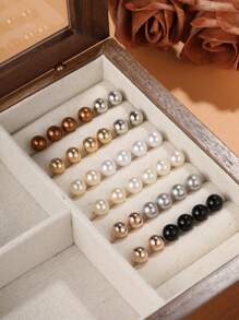 36pcs/Set Fashionable Simple Faux Pearl Stud Earrings For Holiday Party, Dating, And Daily Wear