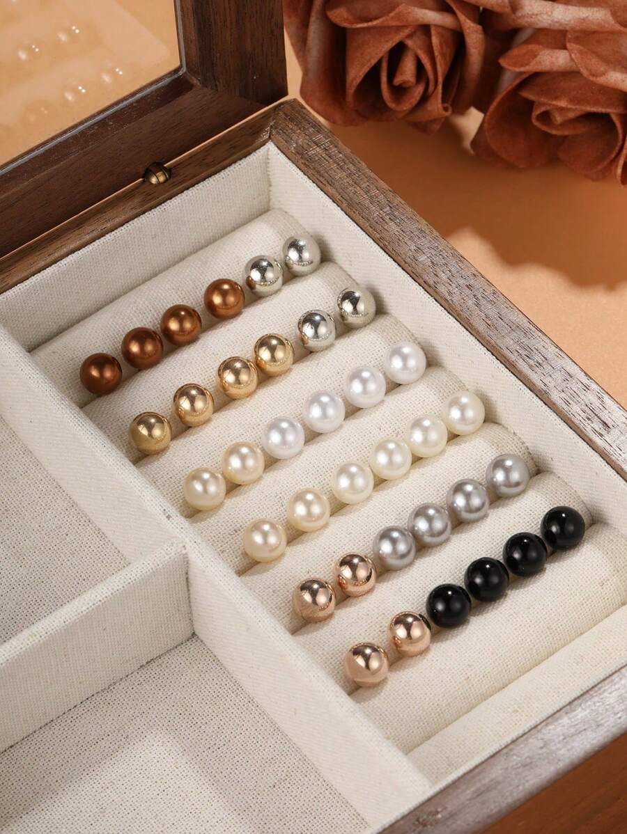 36pcs/Set Fashionable Simple Faux Pearl Stud Earrings For Holiday Party, Dating, And Daily Wear