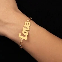 1 件时尚粗链嘻哈个性镂空字母金属手链夸张朋克风格手饰情人节礼物 - 金色 - 查看 3