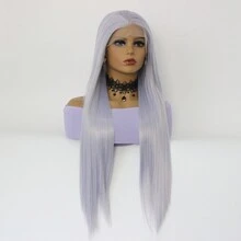 Fashion Cosplay Grey Blue Long Straight Lace Frontal Wigs 24inch Heat Resistant Synthetic Lace Front Wigs For Women Party Daily Wigs - Grey Blue - View 4