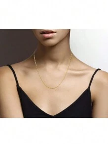 FOREVER QUEEN 925 純銀義大利實心費加羅鏈項鍊附贈禮盒男女款 - 金色 - 查看 8