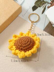 1件手工编织向日葵花朵，正面绿色，背面黄色，钥匙扣挂件，钩针编织包 - 彩色 - 查看 4